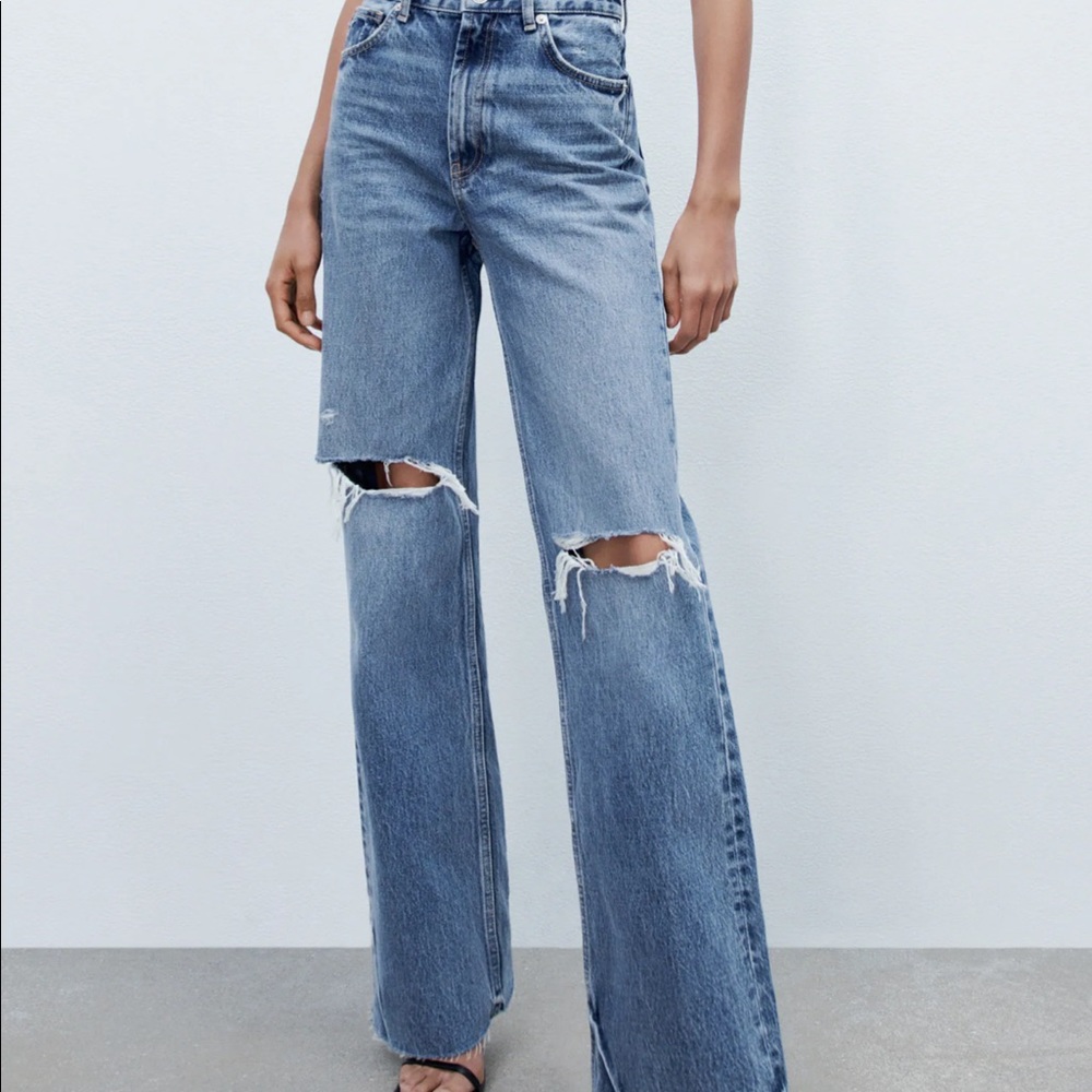 Zara Ripped Wide Leg Jeans